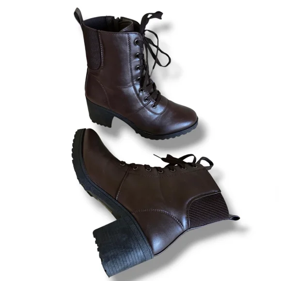Women's Aspen-39 Chocolate Brown Vegan Leather Platform Combat Boots - Picture 7 of 16
